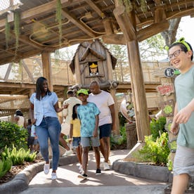 Guests joyously walk through Universal Orlando's new DreamWorks Land.