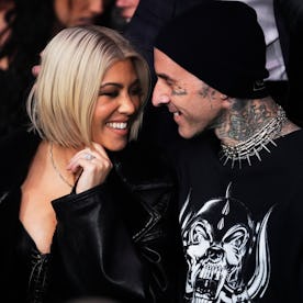 Kourtney Kardashian and Travis Barker attend UFC 285 at T-Mobile Arena on March 04, 2023 in Las Vega...