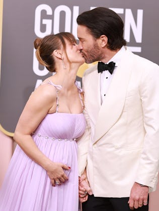 Kaley Cuoco and Tom Pelphrey attend the 80th Annual Golden Globe Awards at The Beverly Hilton on Jan...