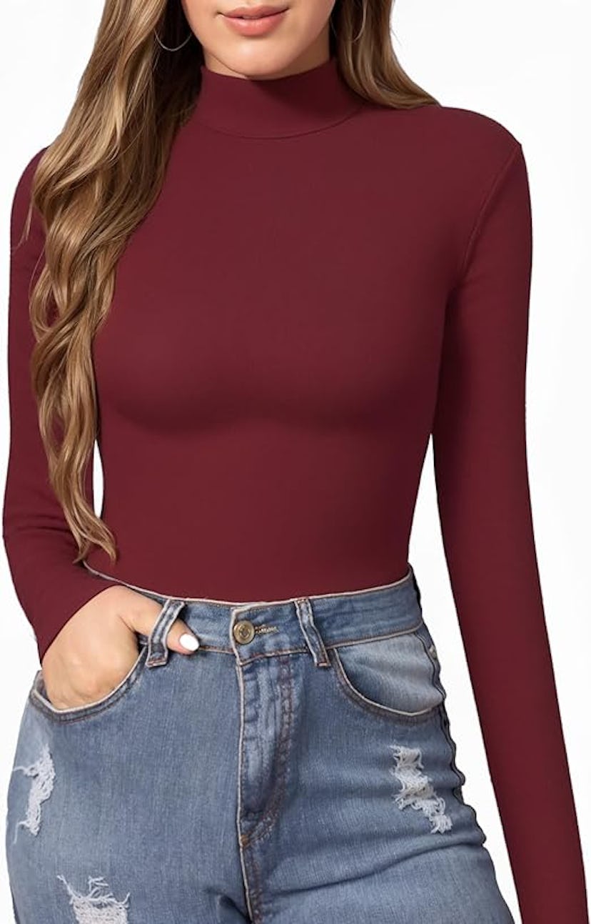 MANGOPOP Women’s Mock Turtleneck Slim Fit Long Sleeve