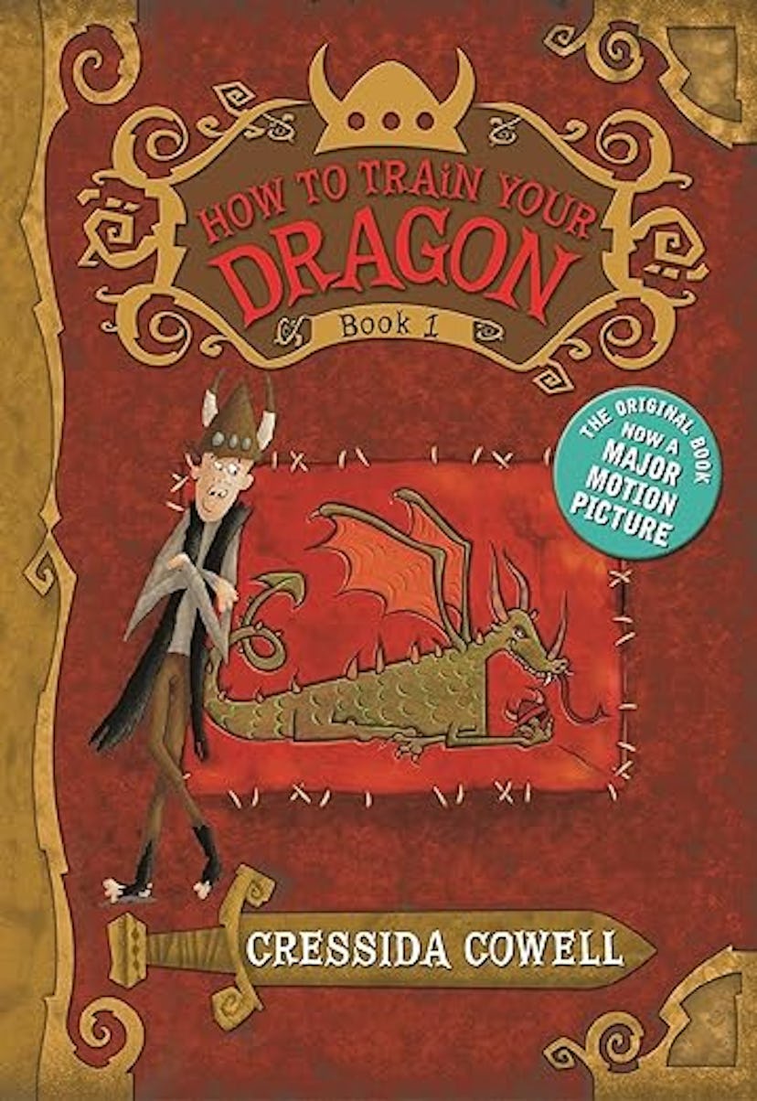 Cover of "How to Train Your Dragon, Book 1" by Cressida Cowell, featuring a cartoon boy and a green ...