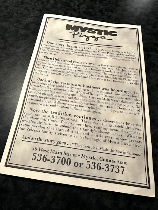 Mystic Pizza menu