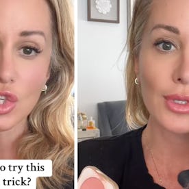 TikTok beauty hack for using blush to lift your cheek bones. 