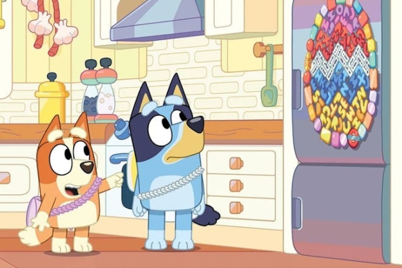 Bluey and Bingo play with gender-neutral toys.