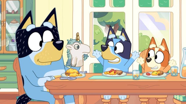 A scene from the popular kids' show, Bluey.