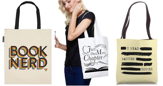 Out of Print Book Nerd Pride Tote Bag, Fokongna Just One More Chapter Tote Bag & The Bookworm Shop I...