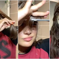 A woman tries a viral DIY TikTok haircut.